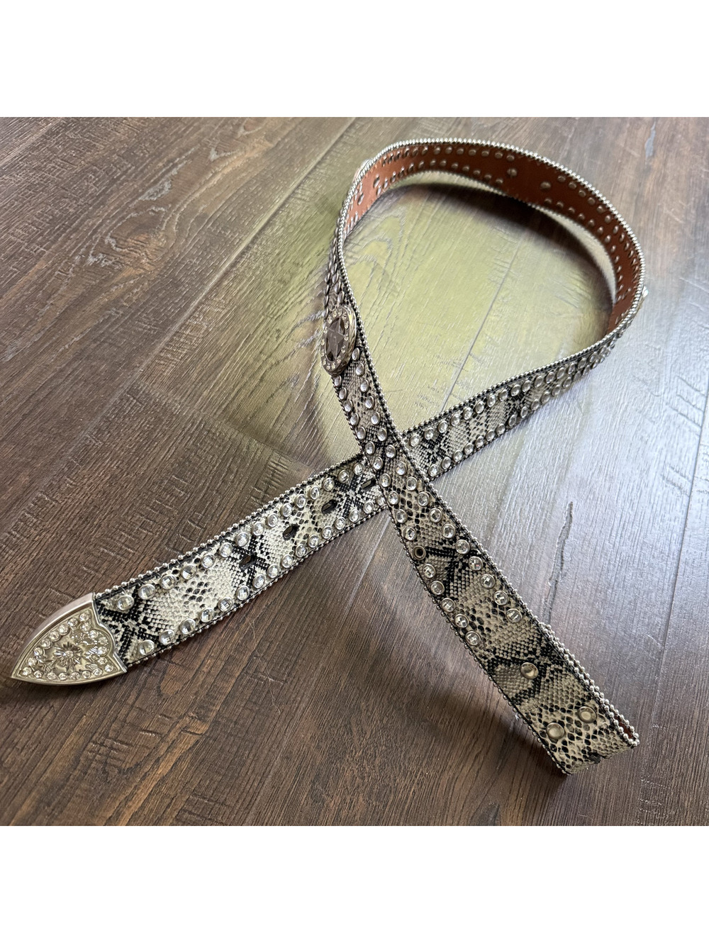 Blazin Roxx Snake Print Rhinestone Crystal Western Belt Size L No Buckle
